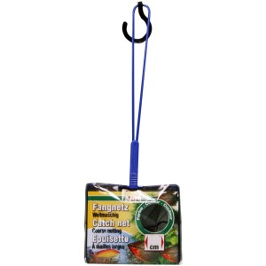 JBL Aquarium Fangnetz, 10 cm, grobmaschig, mit blauem Griff.
