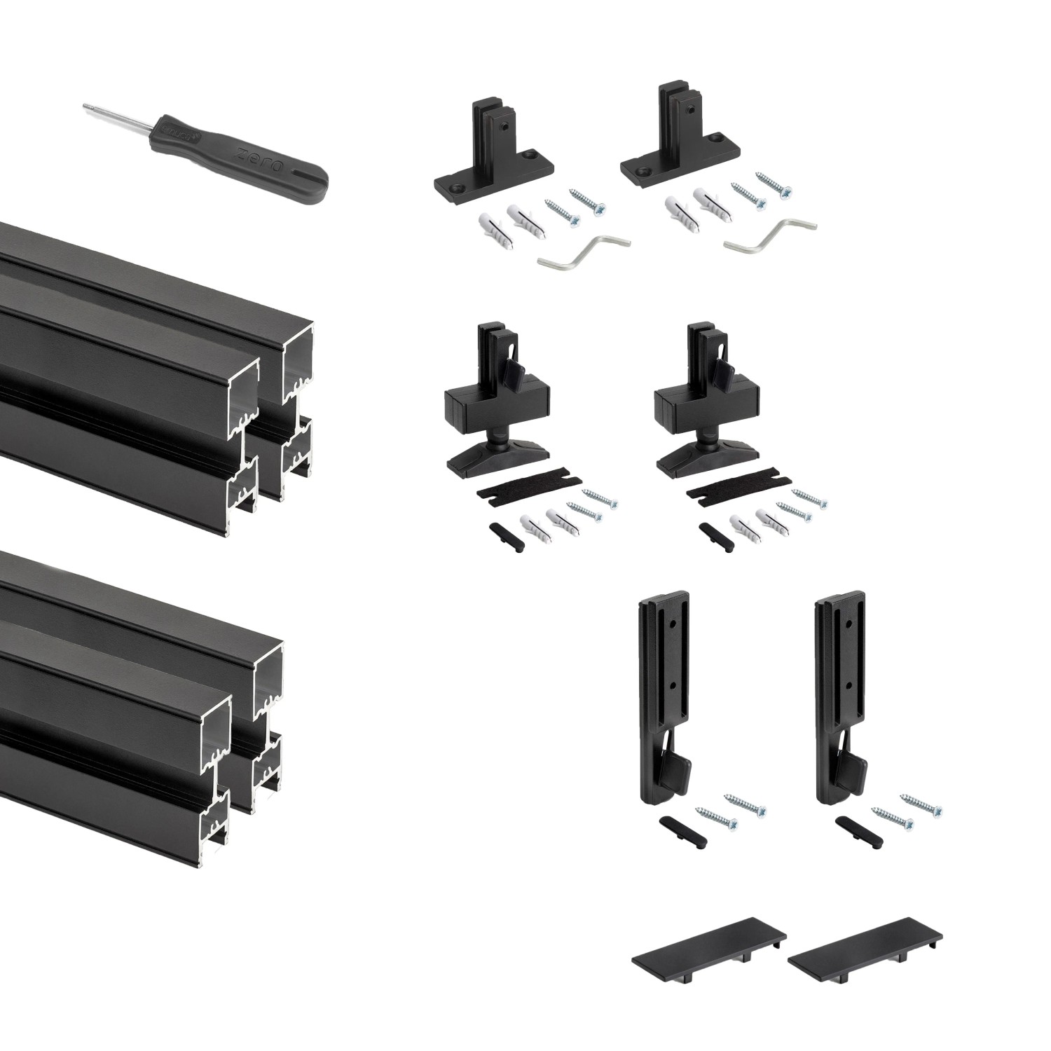Emuca Set aus Zero Modulares Rahmen Set mit Wandbefestigung Aluminium und Zamak Tiefschwarz Lackiert Texturiert