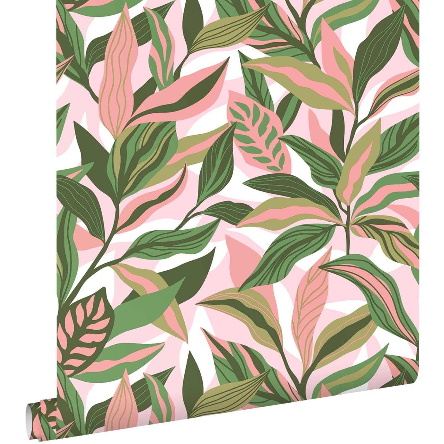 ESTAhome Tapete Tropische Blätter Grün Und Rosa 50 X 900 Cm 131041 günstig online kaufen