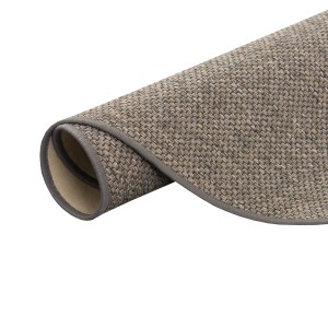 Gerollter, runder Snapstyle Bentzon Teppich, Natur Flachgewebe in Grau und Blau.