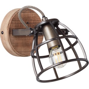Schwarzer 1-flammiger Spot Matrix mit Holzdetails, geeignet für E14 Leuchtmittel bis 28W.
