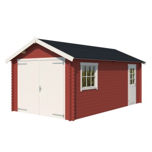 Lasita Garage Dillon, 300x540 cm, Schwedenrot, mit Doppeltor, Fenster und Seitentür.