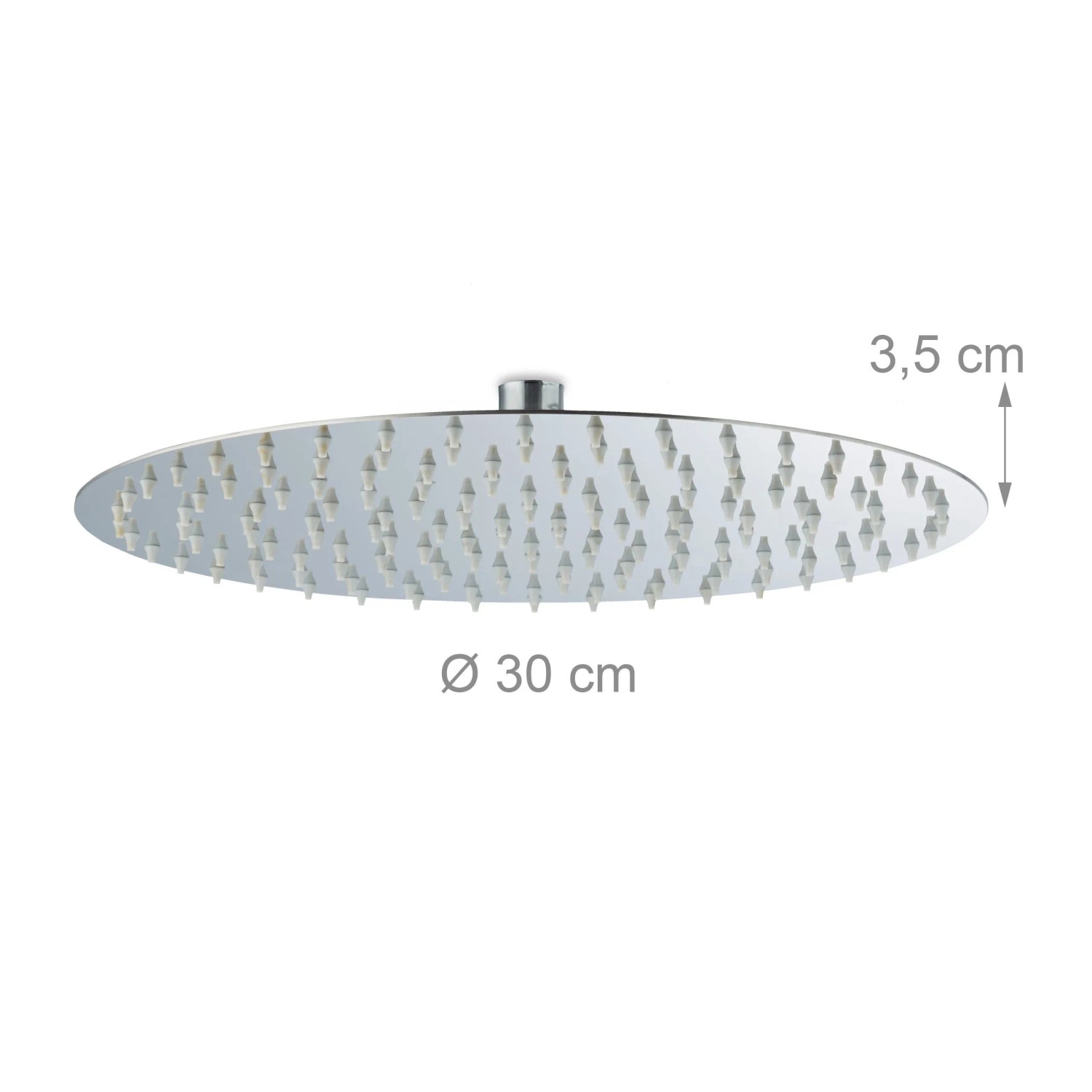 Runder, ultraflacher Relaxdays Regenduschkopf aus poliertem Edelstahl, 30 cm Durchmesser, mit Antikalk-Düsen.