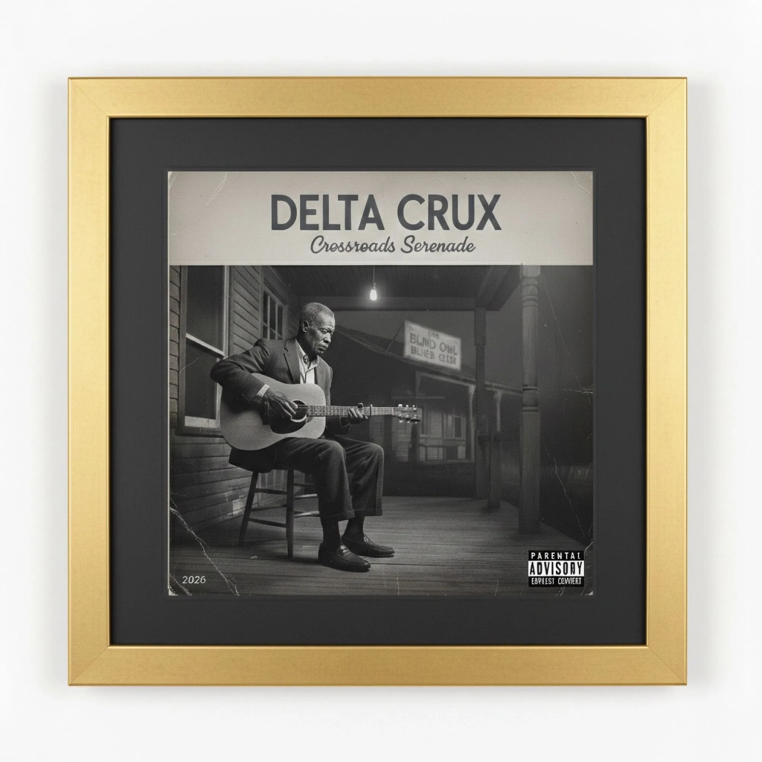 K-Möbel Schallplatten Rahmen Gold 40x40cm mit Schwarzem Passepartout für das Cover