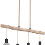 Schwarze 4-flammige Globo Pendelleuchte Priska mit Holz und Hanfseil.