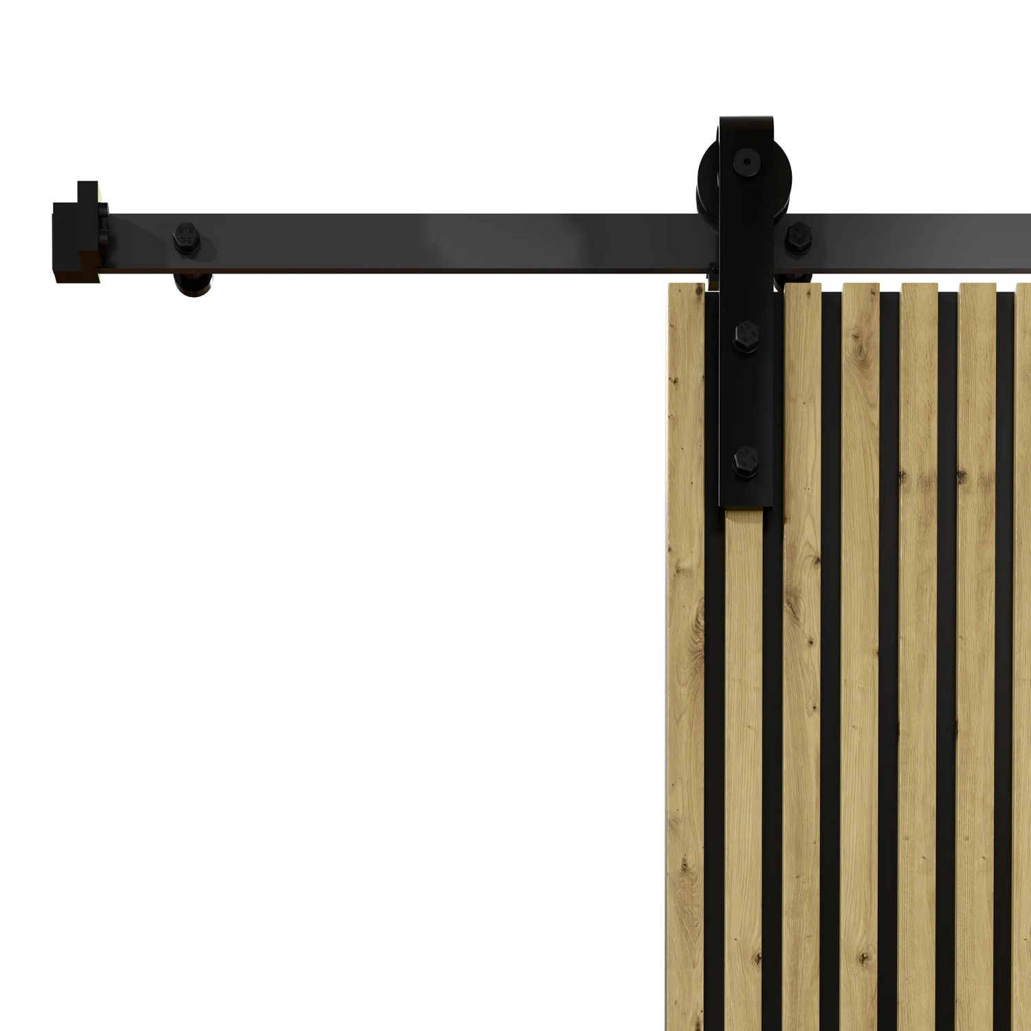 Radex Schiebetür-Komplettset Akustikpaneel Lamette, 95x210cm, mit schwarzem Schiebetürsystem.