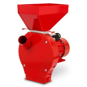 Rote EBERTH Getreidemühle mit 1100 Watt und 52 L Eimer für Zubehör für Geflügel.
