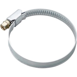 Silberne Schlauchklemme, Durchmesser 40-60 mm, zur Befestigung von Schläuchen.