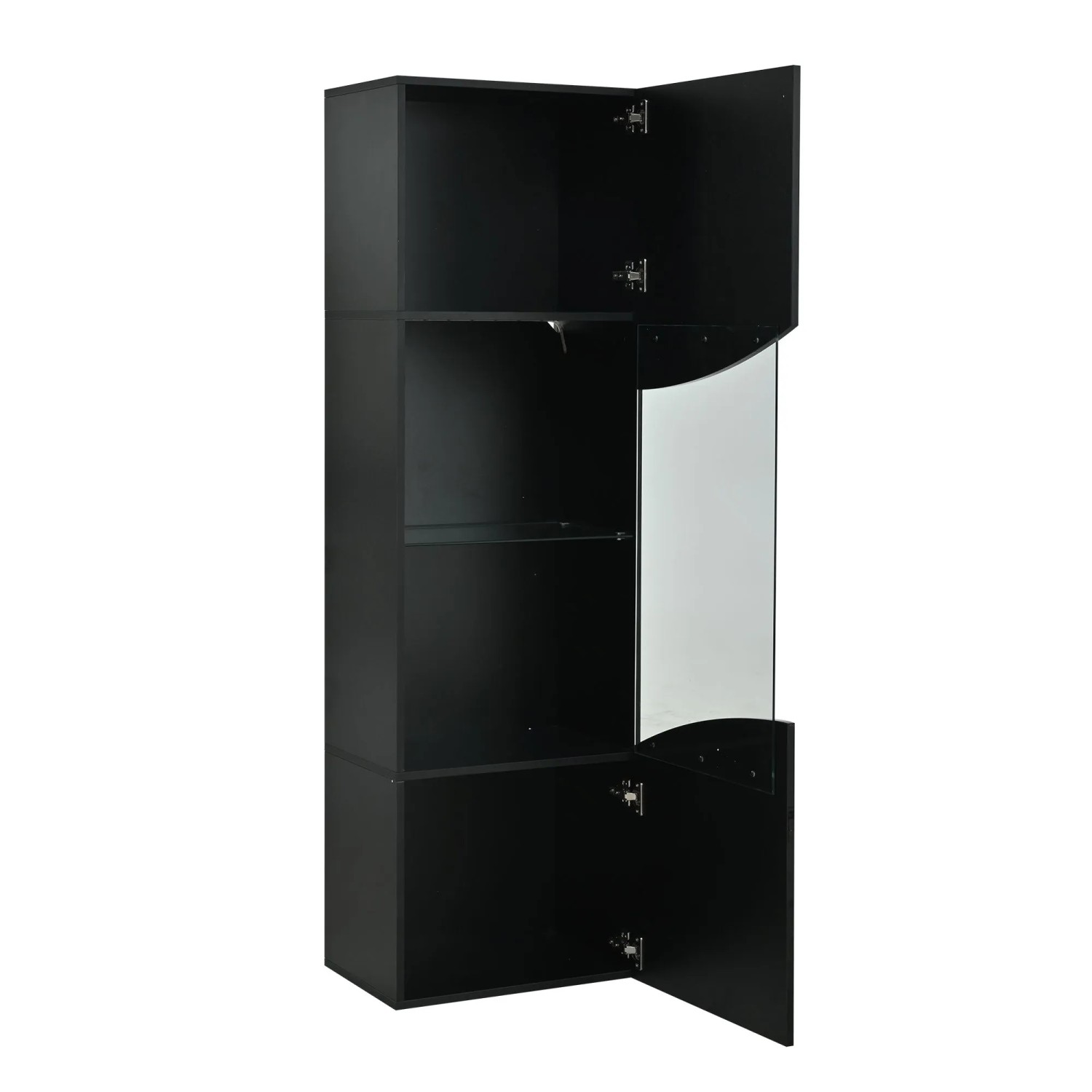 okwish Vitrinenschrank mit LED Beleuchtung Wellenoberfläche Wohnzimmer 35x50x165cm Schwarz