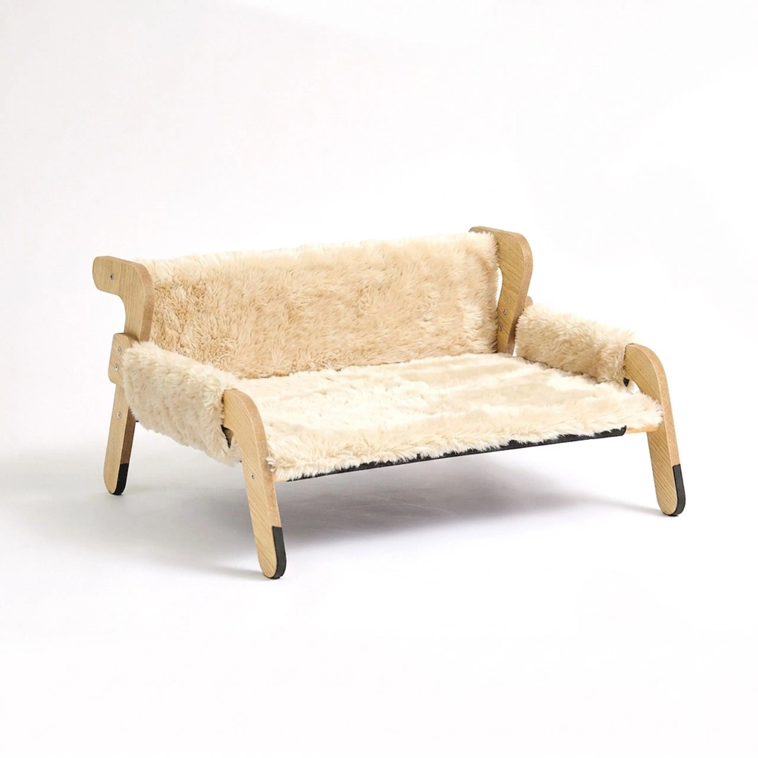 Relaxdays Katzenbett Holz Polyester Beige Erhöht Rutschfest Plüsch 28,5 cm x 53 cm x 45,5 cm 1,2 kg