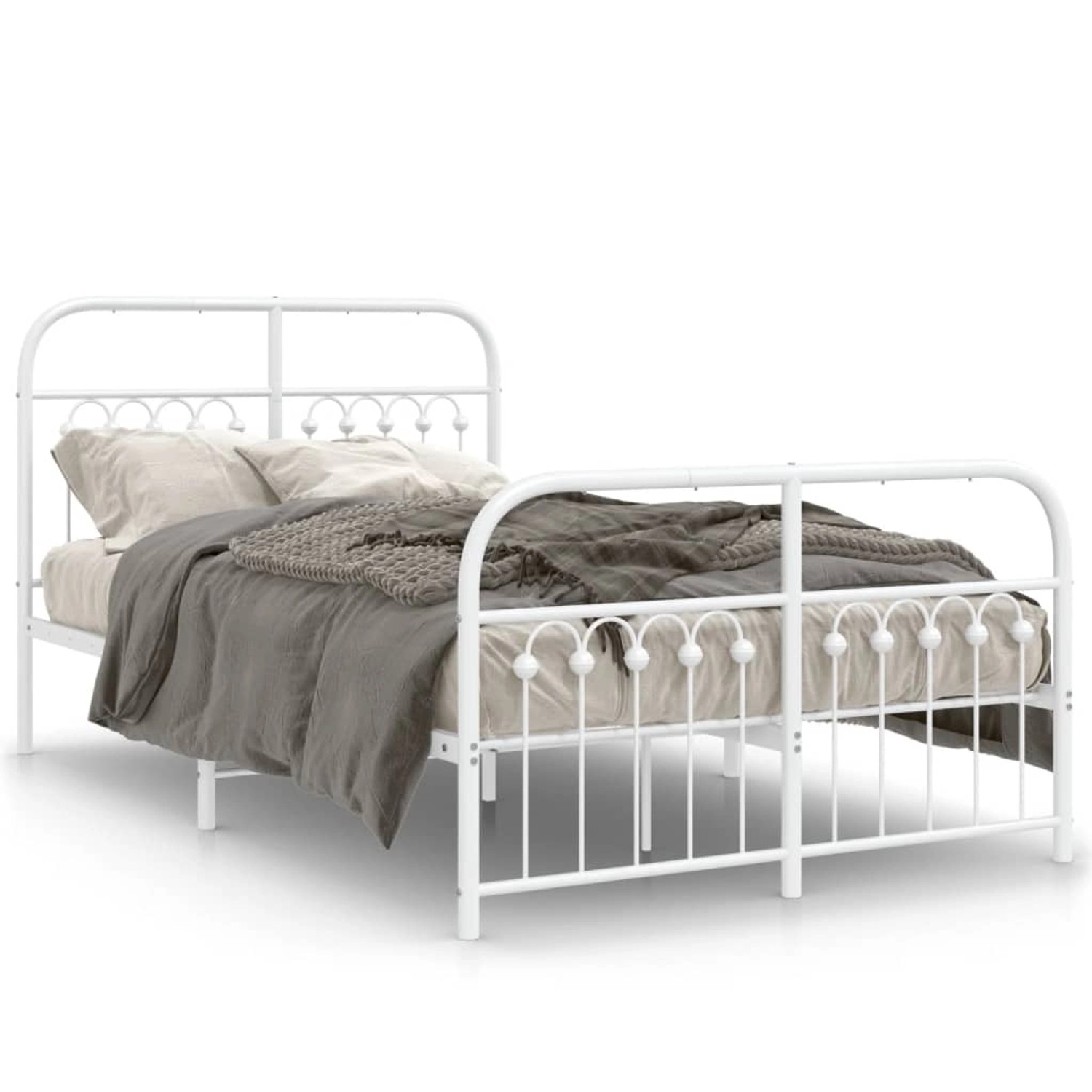 vidaXL Bettgestell mit Kopf- und Fußteil Metall Weiß 120x190 cm 376664 günstig online kaufen