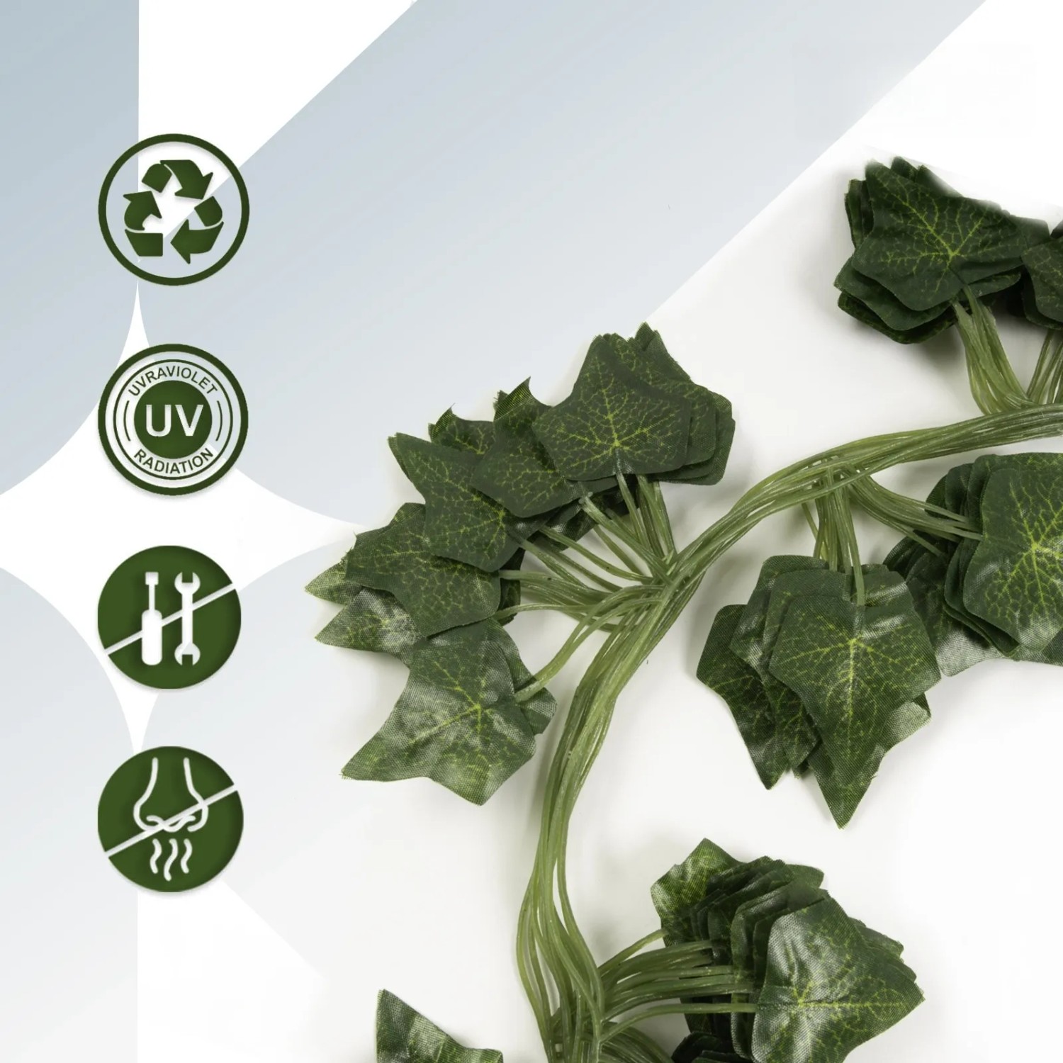 Detailaufnahme: Künstliche Efeu-Girlande (12er Pack) zur Wanddekoration, 215 cm lang.