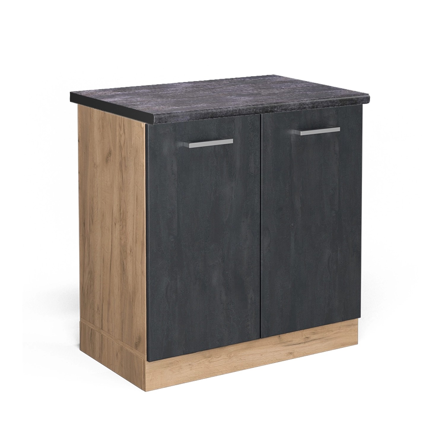 Vicco Spülenunterschrank R-Line Schwarz Beton/Goldkraft Eiche 80 cm AP Anthrazit