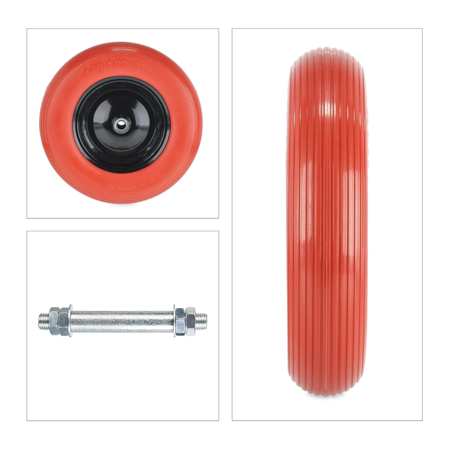 Relaxdays Schubkarrenrad Vollgummi Schwarz Pannensicher mit Achse 38,5 cm x 8,5 cm 2,4 kg