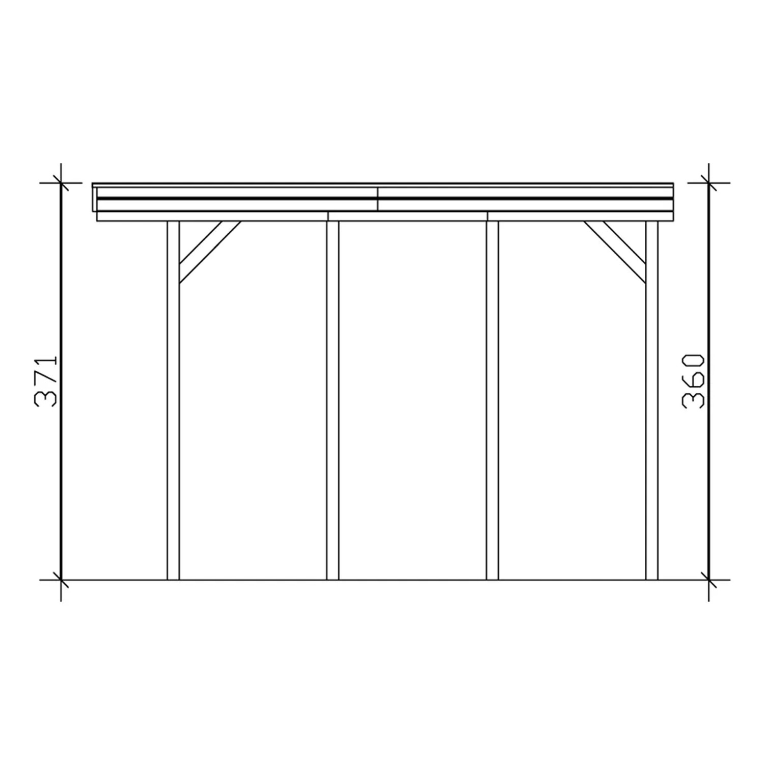 Technische Zeichnung Skan Holz Caravan-Einzelcarport Friesland mit Maßangaben.