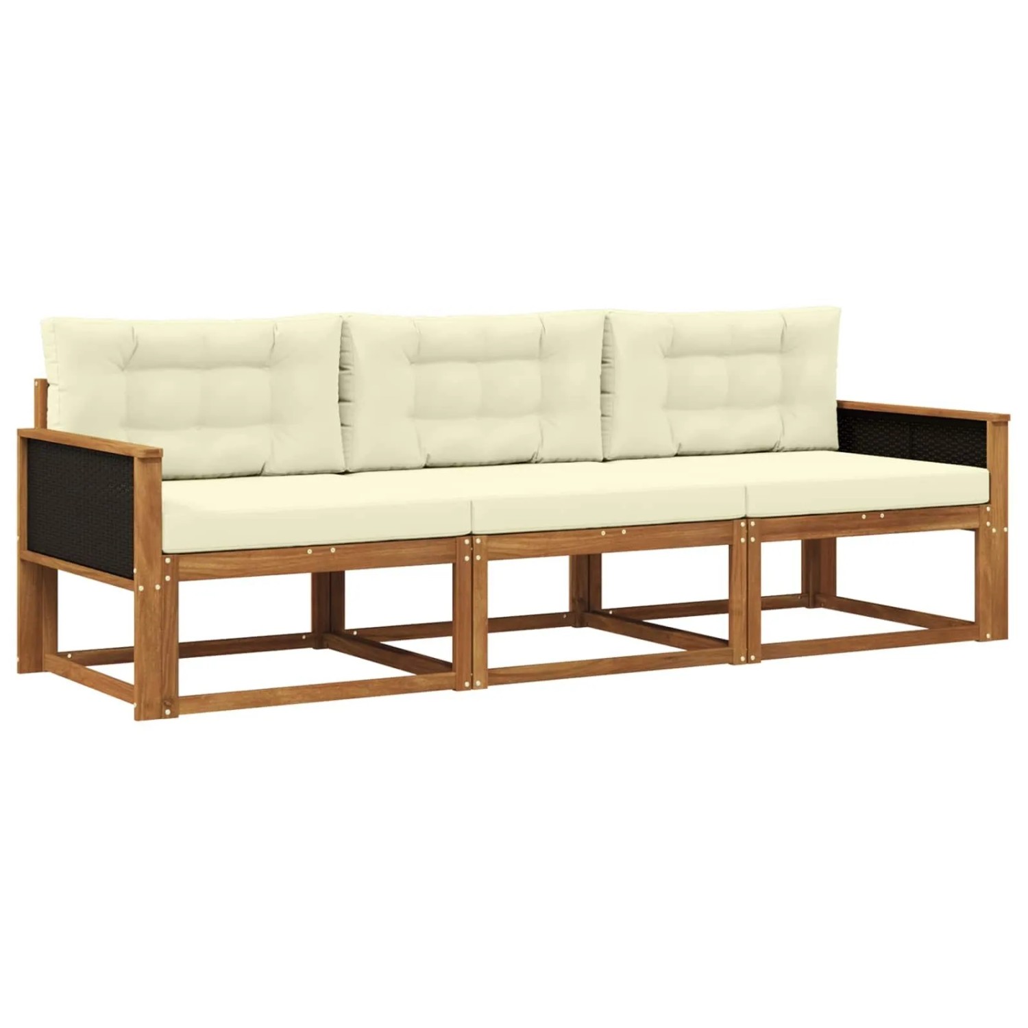 vidaXL Outdoor-Sofagarnitur mit Kissen 3 Stk Natur und Creme 3382293