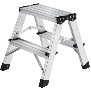 Tectake Doppelseitige Trittleiter  2 Stufen  Aluminium Klappbar  Rutschfest 38 x 42 5 x 38 5 cm 42 5 x 38 x 38 5 cm Silber