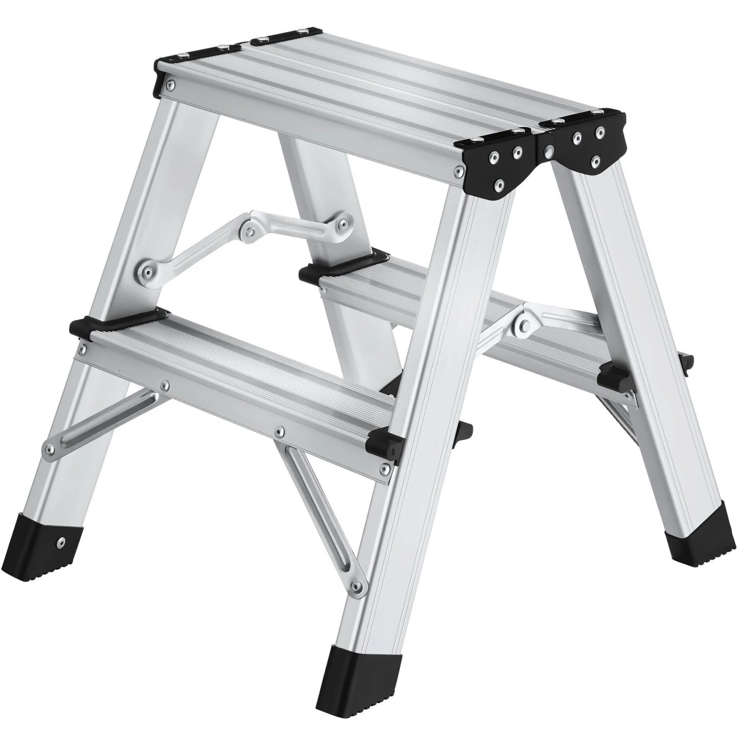 Tectake Doppelseitige Trittleiter  2 Stufen  Aluminium Klappbar  Rutschfest 38 x 42 5 x 38 5 cm 42 5 x 38 x 38 5 cm Silber