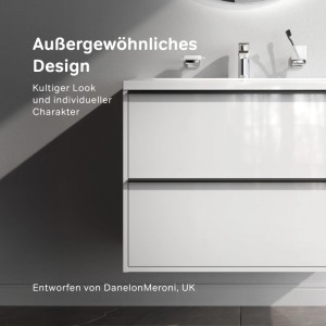 AM.PM Waschtischunterschrank Flash, weiß glänzend, mit Becken und 2 Schubladen, 80 cm.
