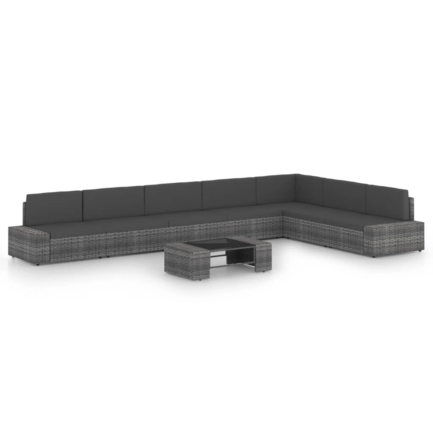 vidaXL 8-Tlg Garten-Lounge-Set mit Kissen Grau Poly Rattan 3067182