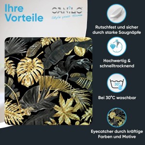 SANILO Badematte Golden Leaves: Rutschfeste Duschmatte mit goldenem Blätter-Motiv.