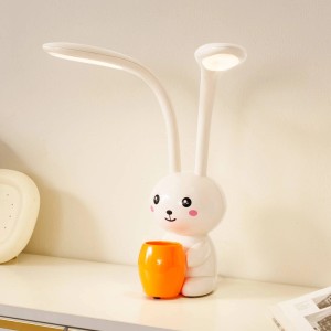 Cremefarbene Lindby LED-Tischlampe Haas im Hasen-Design, 2-flammig, dimmbar für Kinder.