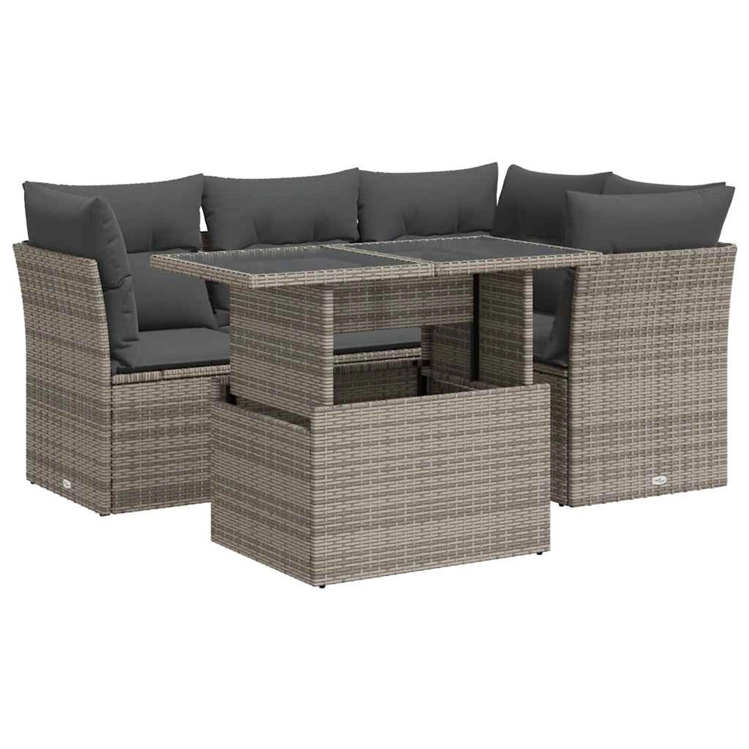 vidaXL 5-Tlg Garten-Sofagarnitur mit Kissen Grau Poly Rattan 3326151