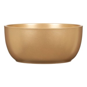 Runde Pflanzschale in Pearl Gold aus Keramik, glänzend und wasserdicht. Ideal für stilvolle Pflanzenarrangements.