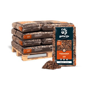Galamio Pinien Rindenmulch, mittel (15-25 mm), 12x 60l Säcke auf Palette. Rostrote Kiefernrinde für Garten & Beet.