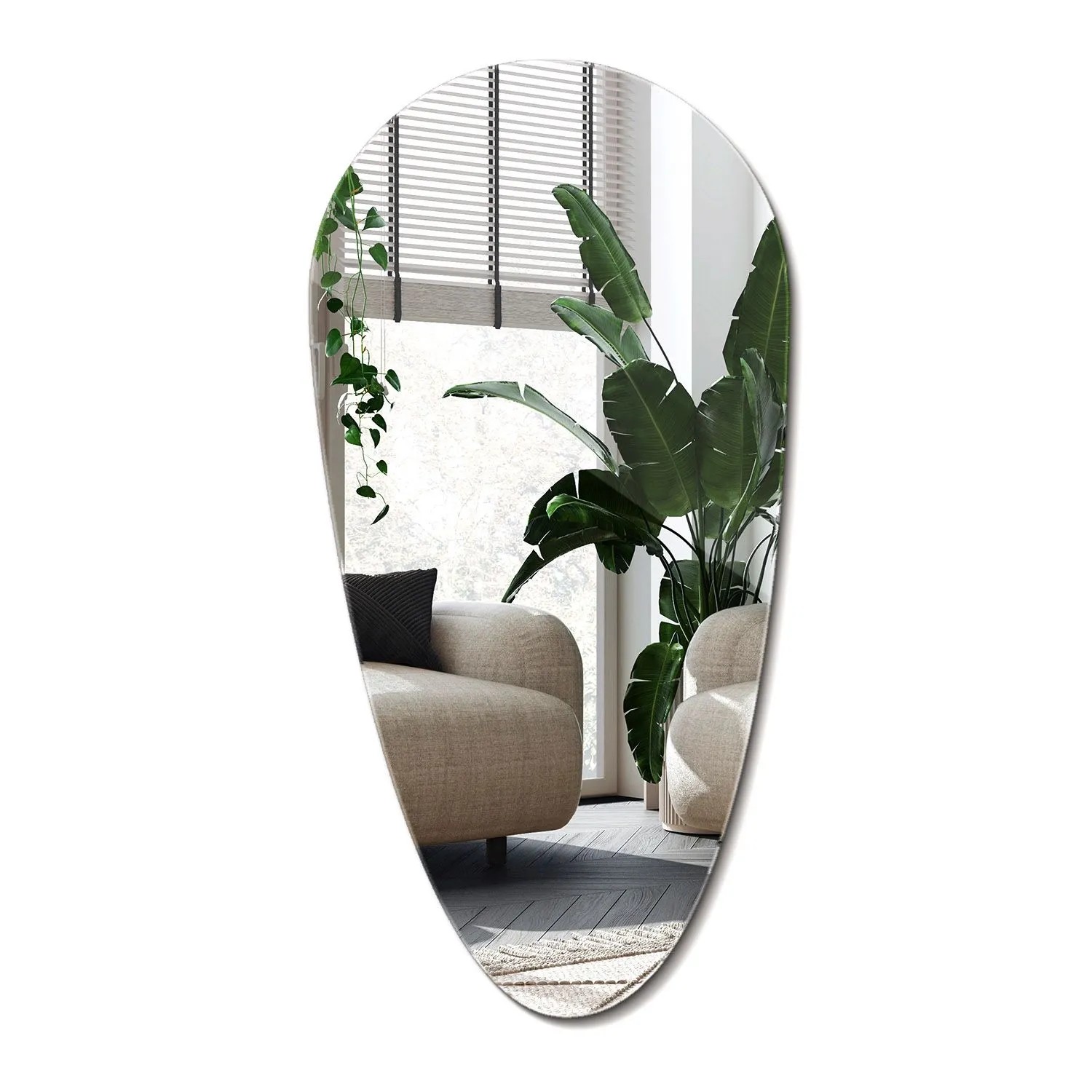 Wallfluent Klecksform Spiegel 35x70 cm Abstracter Spiegel Großer Organischer Spiegel Badspiegel Asymmetrisch