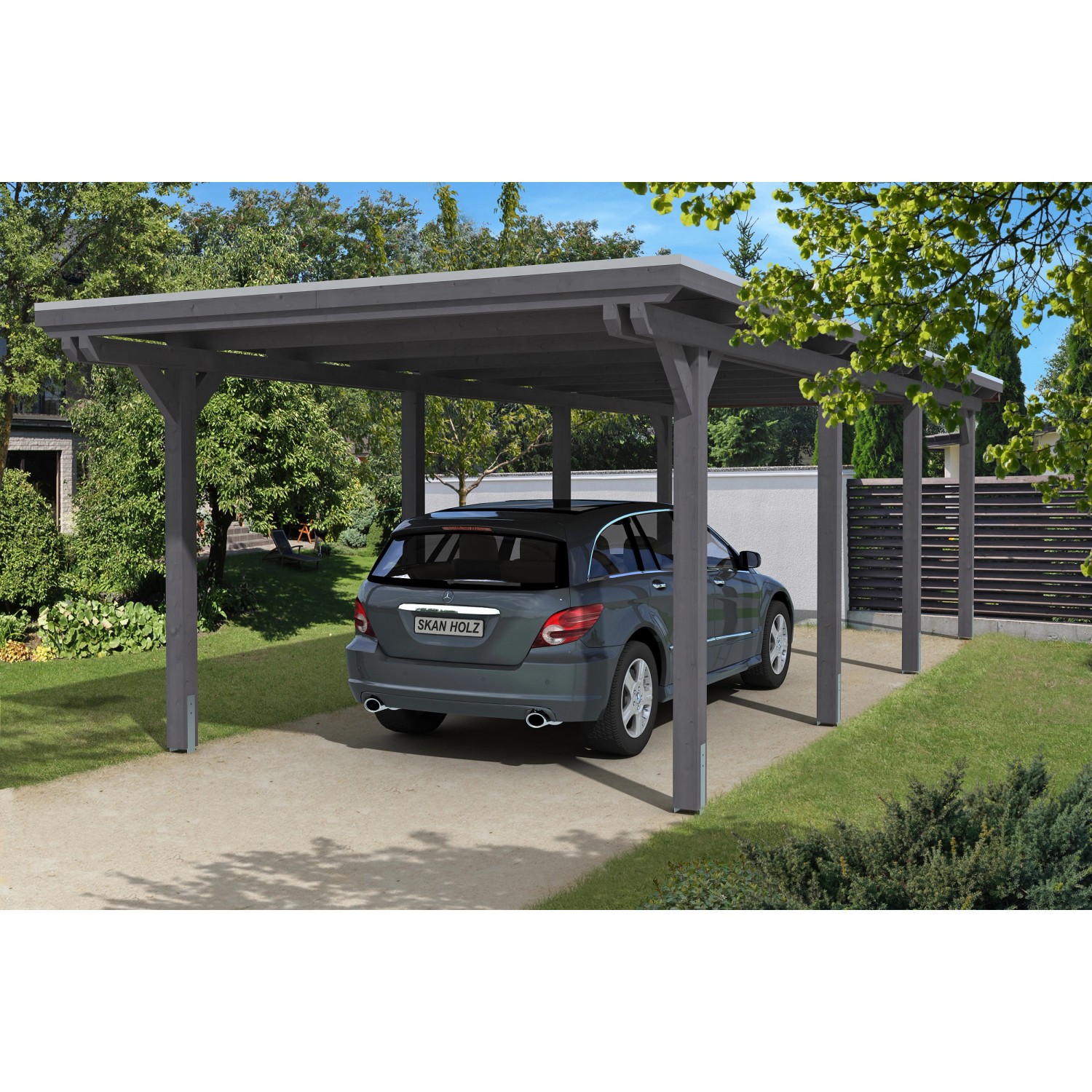 Skan Holz Einzelcarport Leimholz Schiefergrau 354 cm x 846 cm EPDM Dachbahn günstig online kaufen