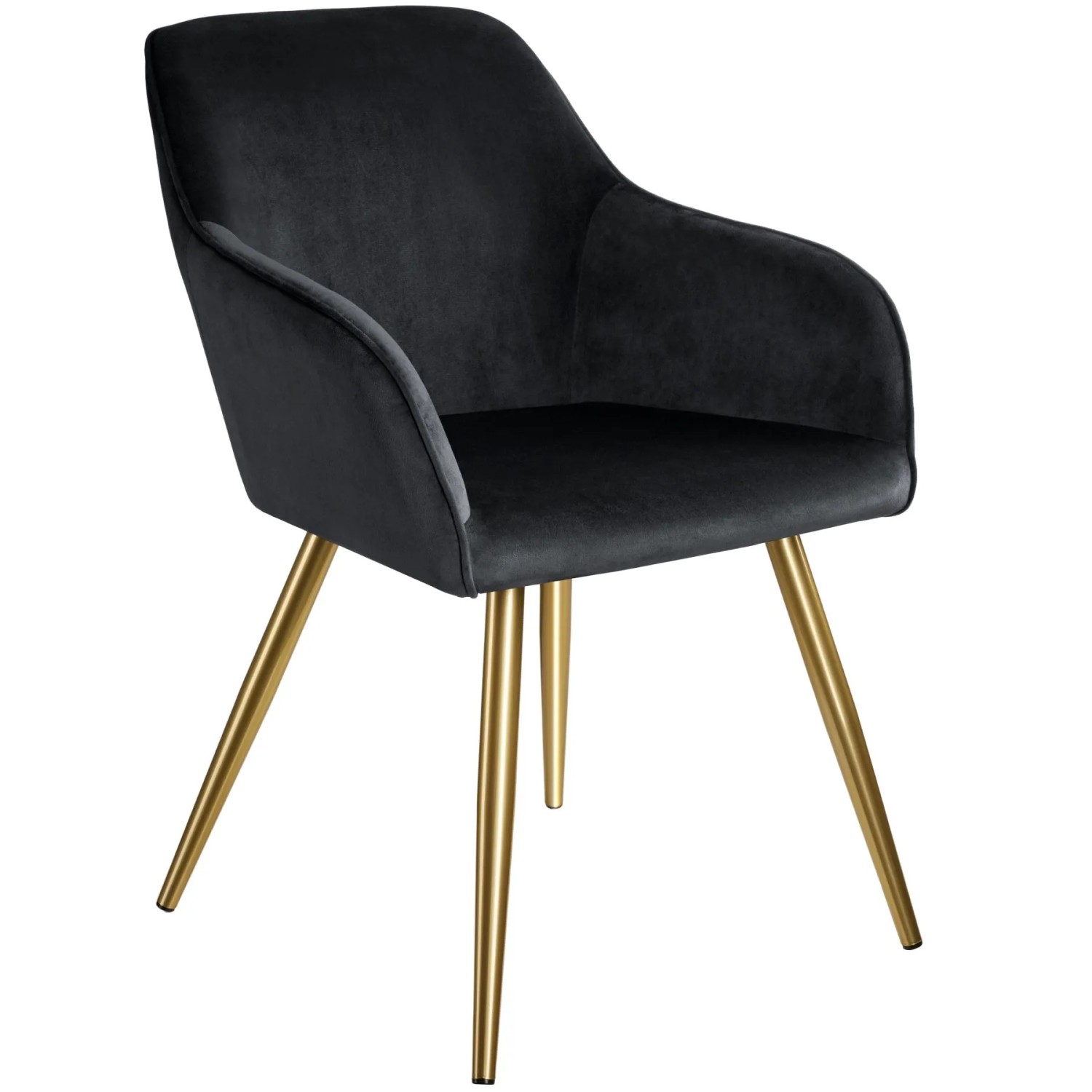 Tectake Esszimmerstuhl Marilyn Gepolstert  In Samtoptik Durchgehende Lehne  62 x 58 x 82 cm Schwarz Gold