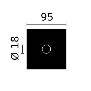 Technische Zeichnung der weißen NOEL & MARQUET NMC R13 ARSTYL Rosette (9,5x9,5x1,8cm) mit Maßangaben.