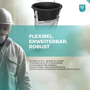 Scorprotect flexible Bauschuttrutsche 9m mit Einfülltrichter. Robust für Schutttransport, reduziert Staub & Lärm.