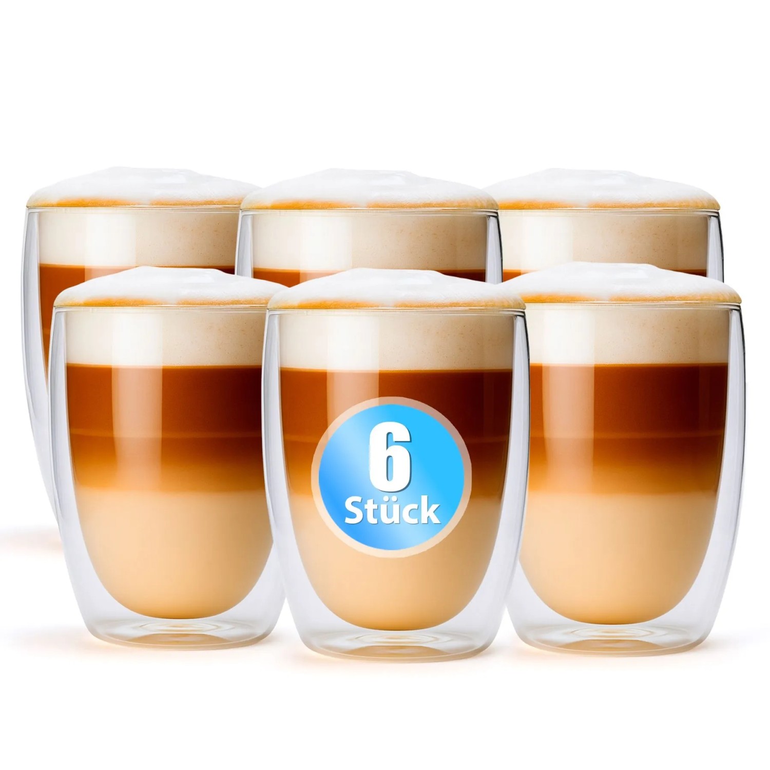 BigDean 6 Stück Doppelwandige Latte Macchiato Gläser 300 ml Kaffeegläser in Geschenkverpackung