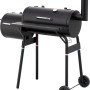 Schwarzer tepro Smoker Wichita Holzkohlegrill mit Ablage, Thermometer und Rädern.