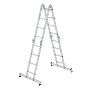 PROREGAL 4-teilige Vielzweckleiter aus Aluminium mit Traverse, 4 x 4 Sprossen.