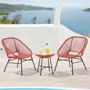 Svita Tulum Balkonmöbel Set, 3-teilig, orange. Gartenmöbel mit Tisch und Stühlen aus Polyrattan.