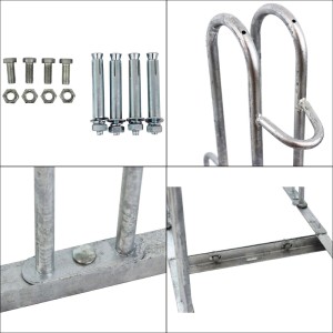 TRUTZHOLM Fahrradständer für 6 Fahrräder, Stahl, Detailansicht von Schrauben, Dübeln und Rahmen.
