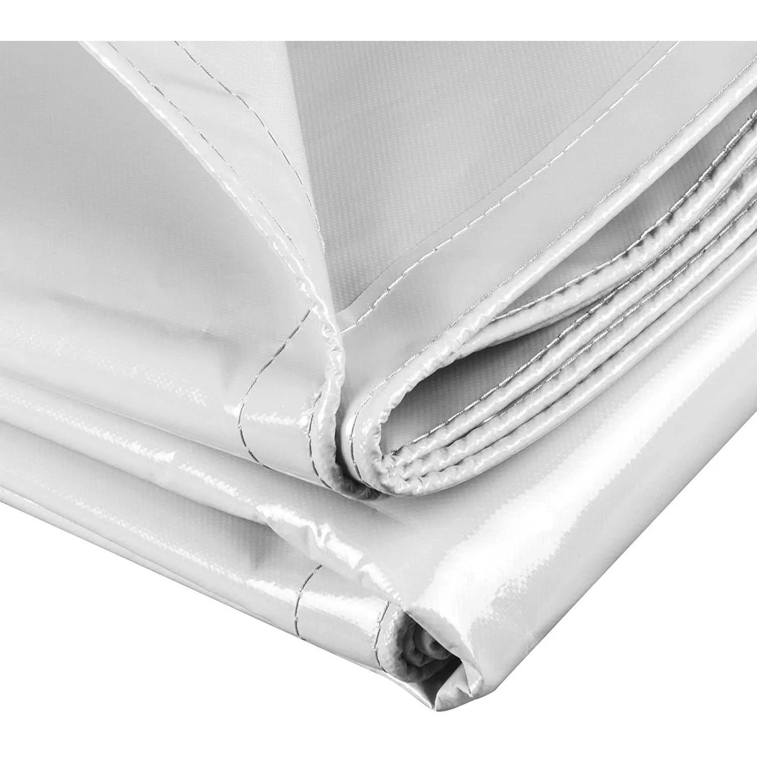 Detailansicht der hellgrauen WOLTU PVC Abdeckplane (3x5 m), robust und wasserdicht.