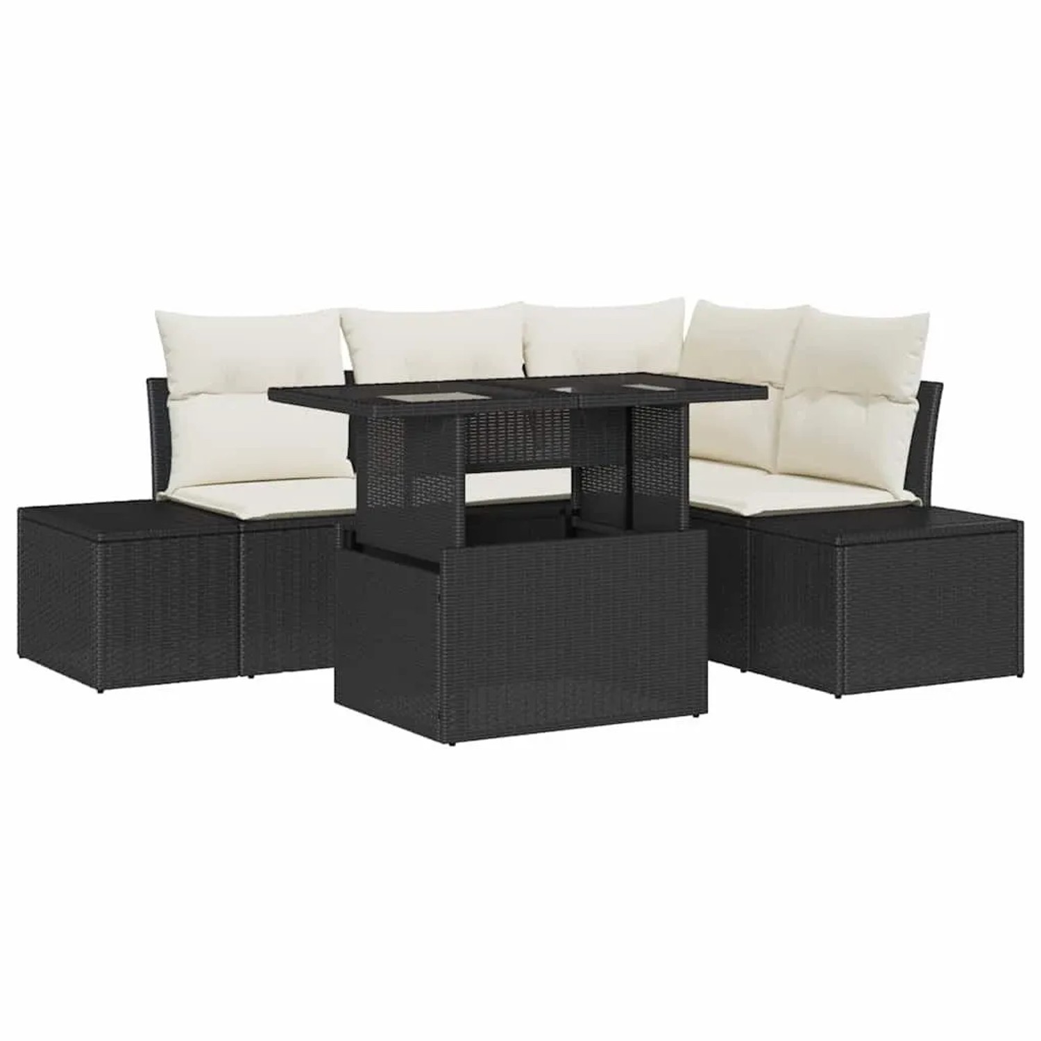 vidaXL Gartensofa-set mit Kissen 5-Tlg Schwarz und Creme Poly-Rattan 334917 günstig online kaufen