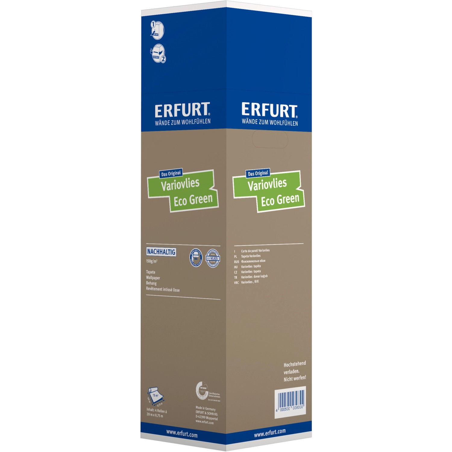 Verpackung der Erfurt Vliestapete Variovlies Eco Green, 20x0,75m, überstreichbare Tapete.