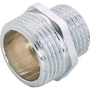 Gewinde-Reduzierstück, 21 mm auf 26,4 mm, Messing verchromt für Heizung und Trinkwasser.
