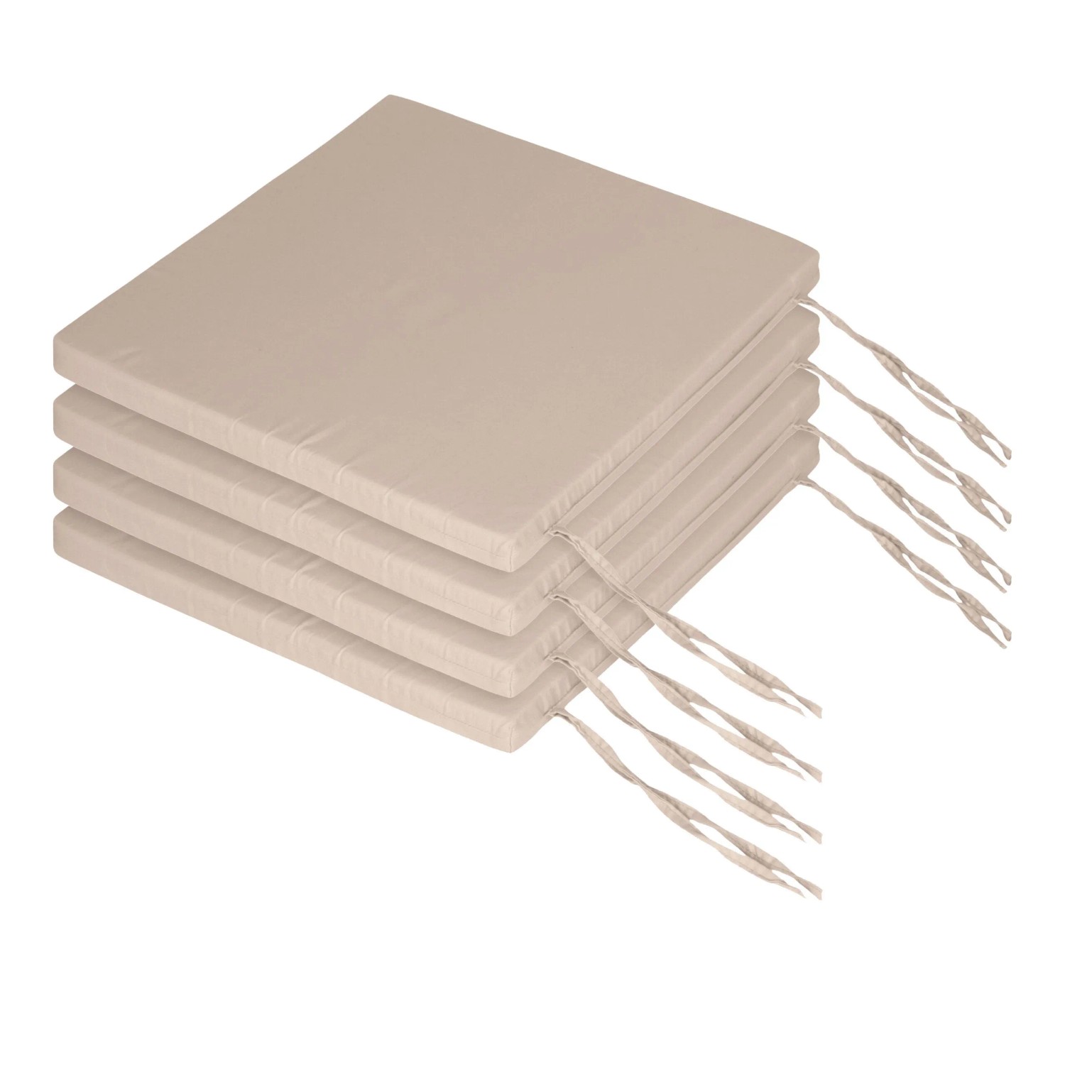 Relaxdays Stuhlkissen 4er Set Polyester Beige mit Bindebändern 40 cm x 40 cm x 3 cm