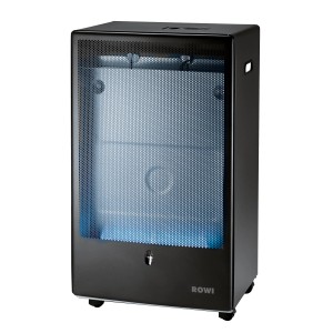 Schwarzer Rowi Gas Heizofen Blue Flame 4,2 kW mit Thermostat. Mobiler Gasheizer für Aussenbereiche.