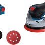 Bosch Professional Akku-Exzenterschleifer GEX 18V-125 Solo mit L-Boxx, Schleifblatt und Staubbeutel.