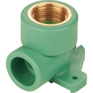 Grüne PPR-Wandscheibe DN 25 mit Messinggewinde, geeignet für Sanitärinstallationen.