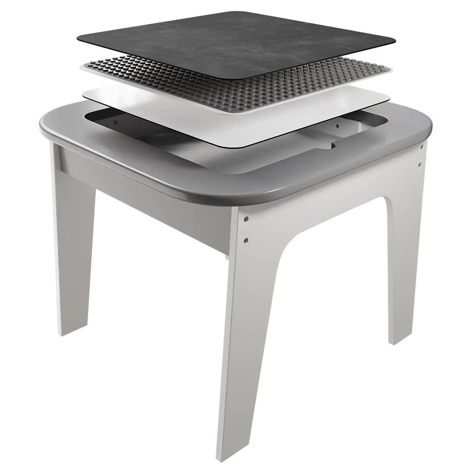 Juskys Kindersitzgruppe Milou Grau: Kindertisch mit 2 wechselbaren Platten (Tafel, Whiteboard)