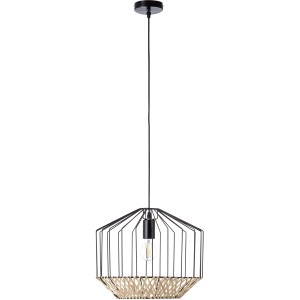 Schwarze Brilliant Pendelleuchte Templo mit Natur-Elementen aus Bambus.