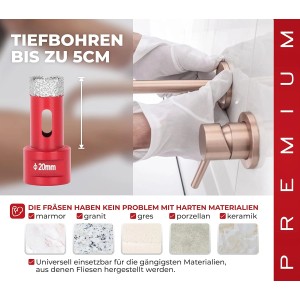 PROREGAL Diamant-Bohrkronenaufsatz 20 mm für Fliesen, Glas, Feinsteinzeug, Keramik, Granit, Steinfliesen, Winkelschleifer.